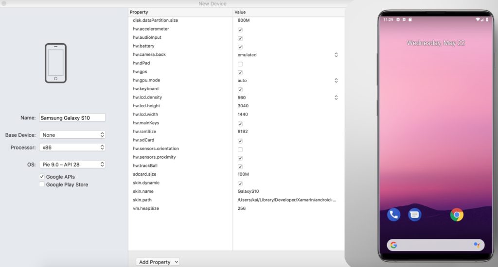 Samsung Galaxy S10 Emulator