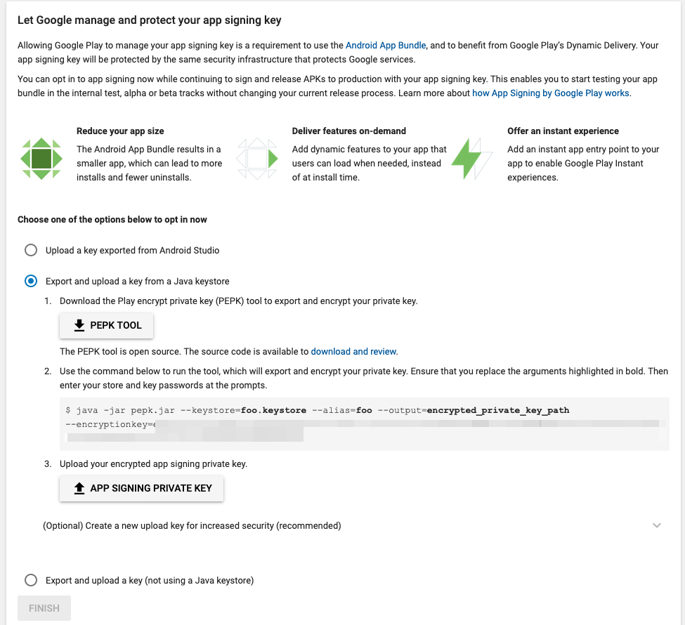 To upload an Android App Bundle you must be enrolled in App Signing by  Google Play. 